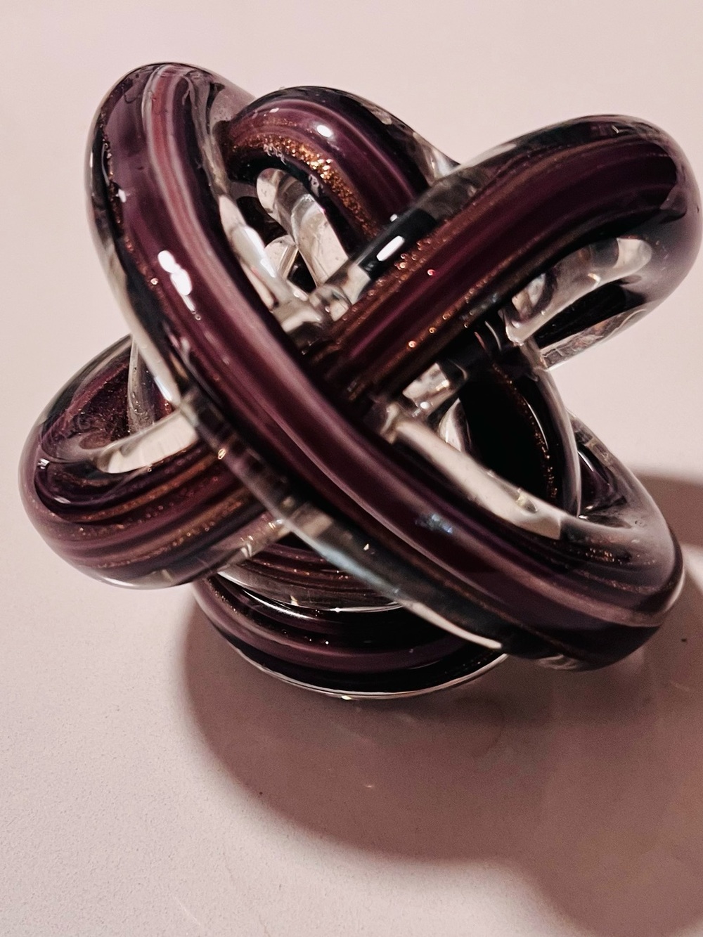 Vintage Murano Style Art Glass Twisted Knot Paperweight Figurine Desk Decor